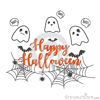 Happy Halloween banner design template. Cute cartoon spooky Vector Illustration