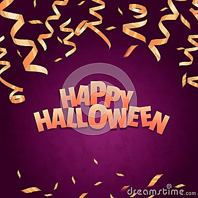 Happy halloween banner. Gold serpentine on violet background Vector Illustration