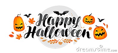 Happy Halloween banner. Handwritten lettering, calligraphy vector illustration Vector Illustration