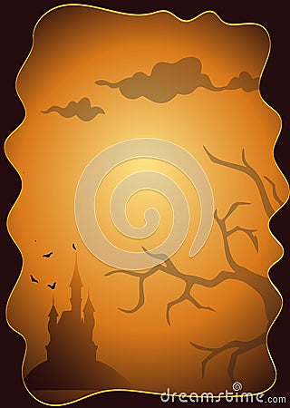 Happy Halloween banner or party invitation background with clouds,bats and pumpkins. Template for invitation, poster Stock Photo