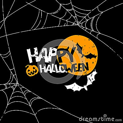 Happy Halloween banner, poster design elements. Holiday illustration with full moon, bat, pumpkin. Vector Illustration