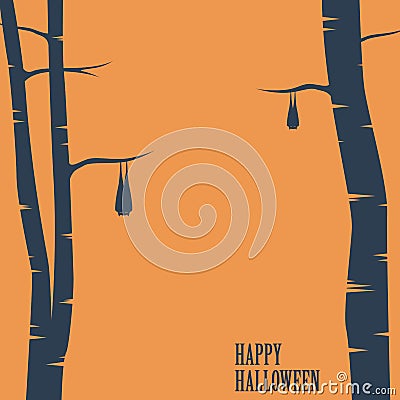 Happy halloween card with bats sleeping on trees Vector Illustration