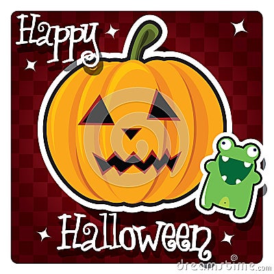 Happy Halloween card with cute monster Vector Illustration