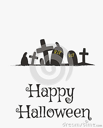 Happy Halloween Card Design, Scary Cemetery Cartoon Vector Vector Illustration