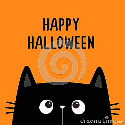 Happy Halloween. Cat face head silhouette looking up. Cartoon character. Cute kawaii black kitten animal. Pet collection. Baby Vector Illustration