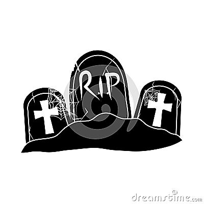 Happy halloween, cemetery gravestones ground trick or treat party celebration silhouette icon Vector Illustration