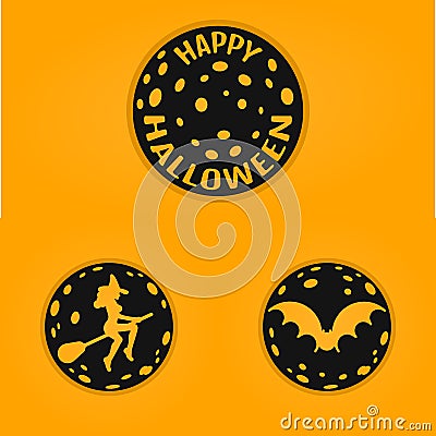Happy halloween concept design badges in line style with bat, witch, moon. Vector Illustration