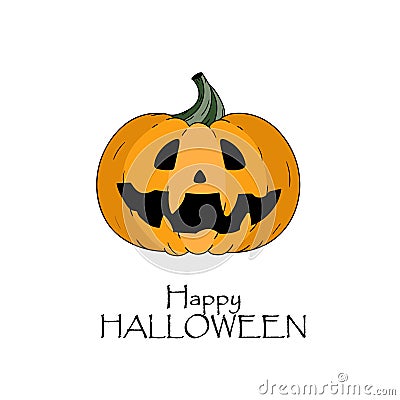 Happy halloween concept. Pumkin with scary face and lettering Vector Illustration