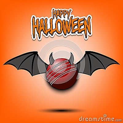 Happy Halloween. Cricket ball with horns and wings Vector Illustration