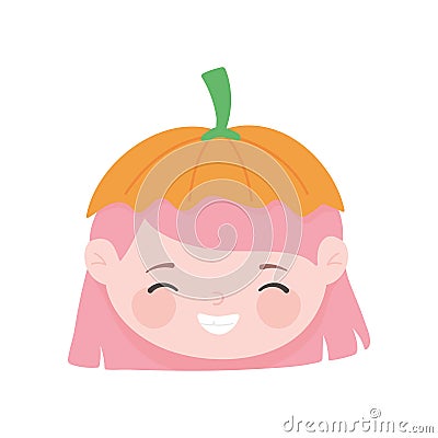 Happy halloween, cute girl pumpkin face costume isolated design icon Vector Illustration