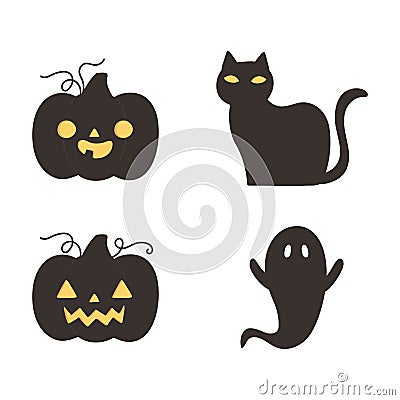 Happy halloween, dark pumpkins cat and ghost trick or treat party celebration Vector Illustration
