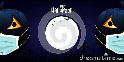 Dark Halloween pumpkins wearing face mask, dark Vector Illustration