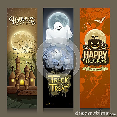 Happy Halloween day collections banner vertical design Vector Illustration