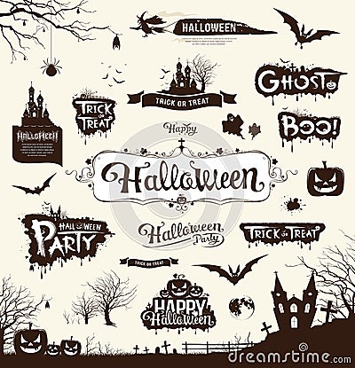 Happy Halloween day silhouette collections Vector Illustration