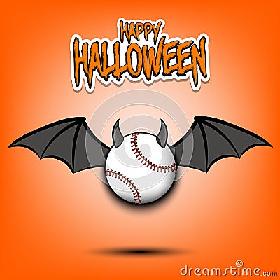 Happy Halloween. Baseball ball with horns and wings Vector Illustration