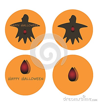 Happy Halloween emblems with ghost, blood drops in orange background with black color Stock Photo