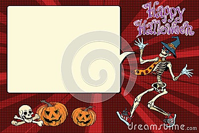 Happy Halloween funny skeleton invites you to a party Vector Illustration