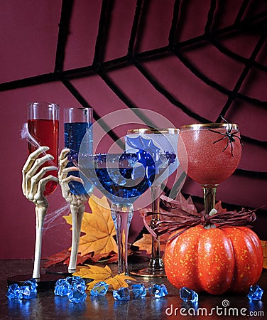 Happy Halloween ghoulish party cocktail drinks - vertical. Stock Photo