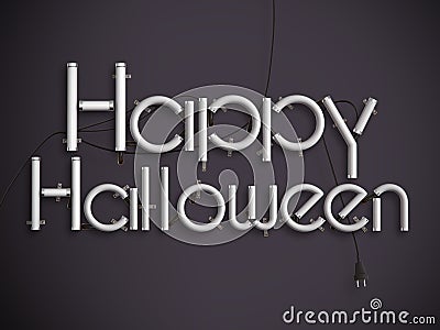 Happy halloween glowing neon text 3d illustration Cartoon Illustration