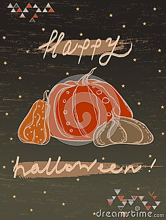 Happy Halloween greeting card with pumpkins Vector Illustration