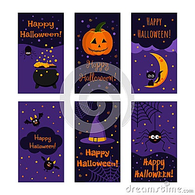 Happy Halloween greeting card vector collection. Vector Illustration