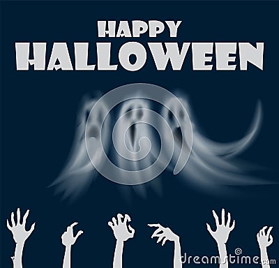 Happy Halloween Hands and Ghosts Poster Vector Vector Illustration