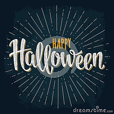 Happy Halloween handwriting lettering on dark background Vector Illustration
