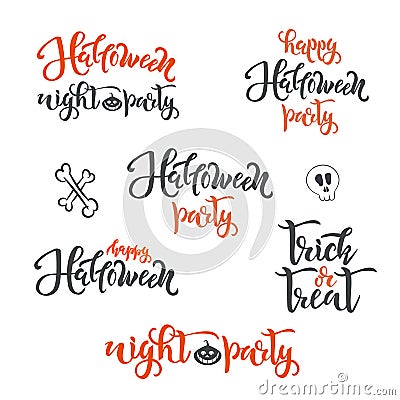 Happy Halloween holiday concept text SET. Calligraphy, lettering design. Typography for greeting cards, posters, banners Vector Illustration