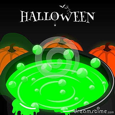 happy halloween isometric cauldron pumkin banner Vector Illustration