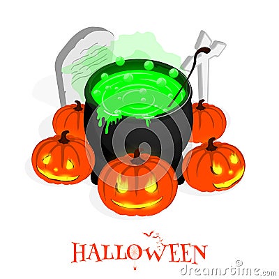 Happy halloween isometric cauldron pumkin vector Vector Illustration