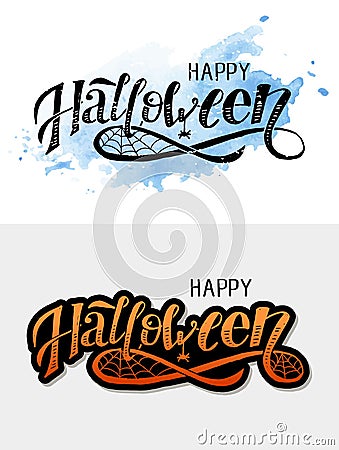 Happy Halloween lettering Calligraphy Brush Text Holiday Vector Sticker Red Watercolor Stock Photo