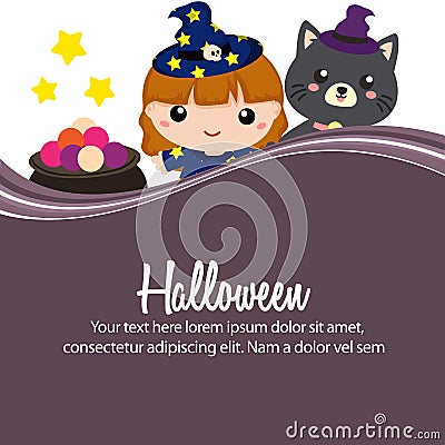 Happy halloween lovable witch flat style Vector Illustration