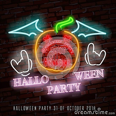 Happy Halloween neon sign with funny ghost makes it quick and easy to customize your holiday projects. Stock Photo