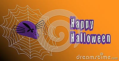 happy halloween orange background cobweb spider piss vector Vector Illustration