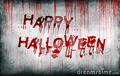 Happy Halloween painted on bloody wall Stock Photo