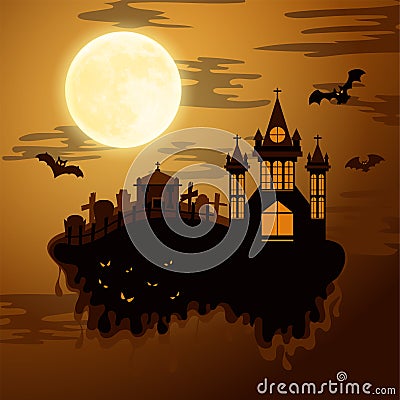 Happy halloween paper cut style. Concept of cemetery. Vector illustration Vector Illustration