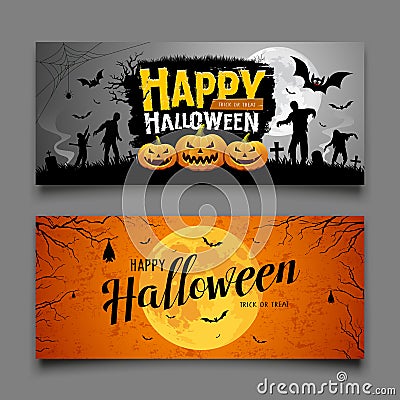 Happy Halloween party banners horizontal collections design Vector Illustration