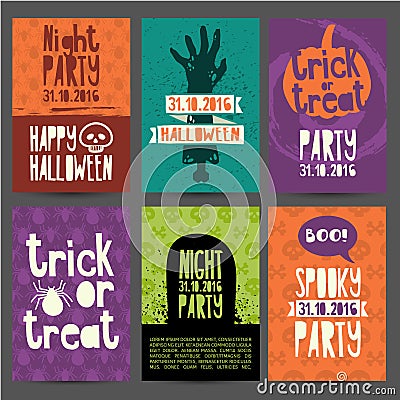 Happy Halloween party invitation, greeting card, flyer, banner, poster templates. Hand drawn silhouettes of zombies Vector Illustration