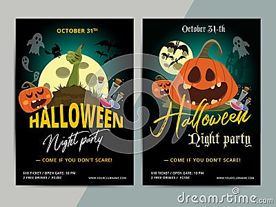 Happy Halloween party poster template design. All hallow eve fly Vector Illustration