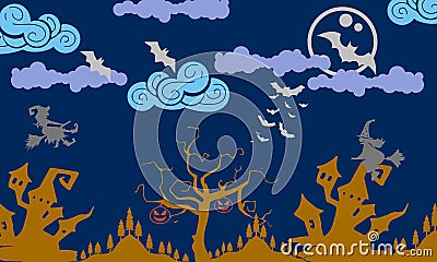 Happy Halloween party wishes with moon and bats illustration image 2020 Cartoon Illustration