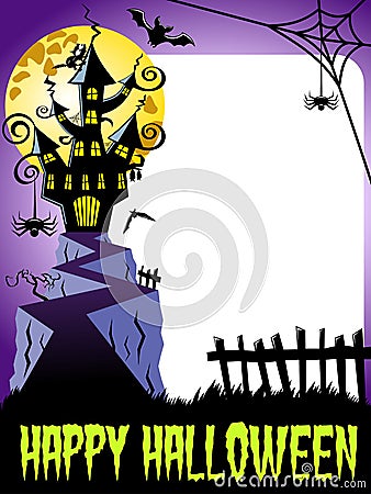 Happy halloween photo frame vertical haunted castle big full moon Vector Illustration