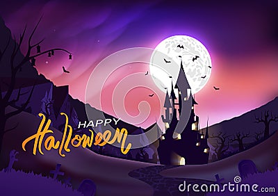 Happy halloween poster, fantasy silhouette concept horror story, night scene abstract background vector illustration Vector Illustration