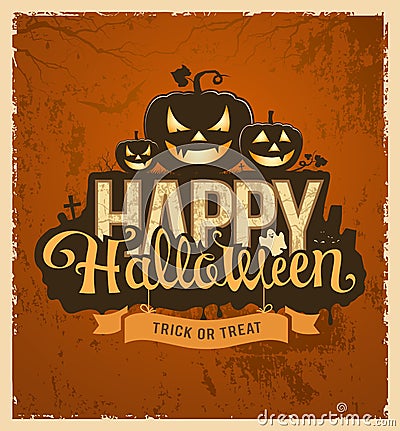 Happy Halloween pumpkin message design Vector Illustration