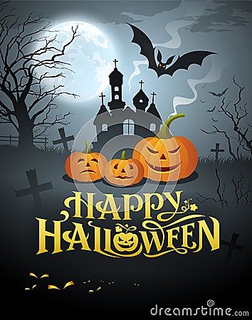 Happy Halloween pumpkin message vector Vector Illustration