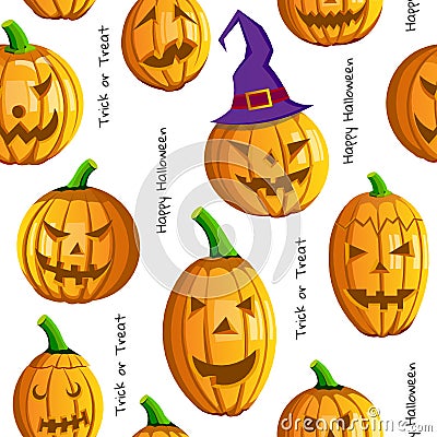 Happy Halloween pumpkins seamless texture. Vector illustration on a Halloween theme. Vector Illustration