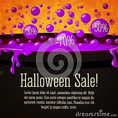 Happy halloween Sale cute retro banner on the Vector Illustration