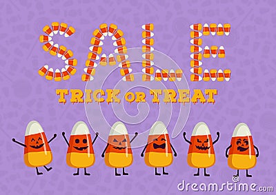 Happy Halloween sale typography poster. Holiday advertisement lettering. Candy corn text effect. Trick or treat backdrop Vector Illustration