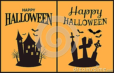 Happy Halloween Scary Congratulation Poster Vector Illustration