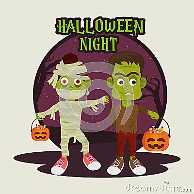 Happy halloween scary night cartoon Vector Illustration