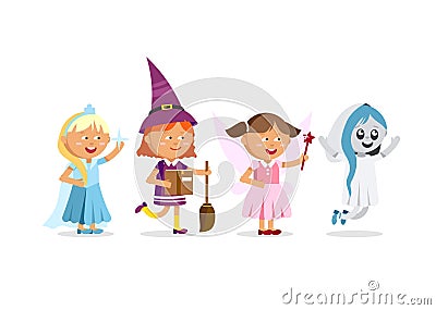 Happy Halloween. Set of cute cartoon children Vector Illustration